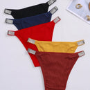 Conjunto de 5 piezas de ropa interior triangular para mujeres con patron de letras engastadas con brillantes y cinturon