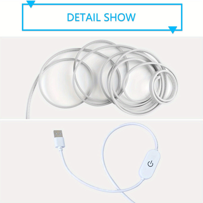 1 pieza de tira de luz neón blanca de 1-5m (3.28-16.4 pies) con voltaje seguro de 5V, conexión USB táctil, se puede cortar y doblar, adecuada para decoración interior, paisajes exteriores, ambiente festivo, escenas de bricolaje