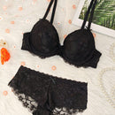 NEW Conjunto de sujetador negro sexy de encaje para mujer con aros que realza el busto