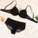 NEW Conjunto de sujetador negro sexy de encaje para mujer con aros que realza el busto