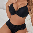 NEW Conjunto de sujetador negro sexy de encaje para mujer con aros que realza el busto