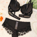 NEW Conjunto de sujetador negro sexy de encaje para mujer con aros que realza el busto