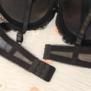 NEW Conjunto de sujetador negro sexy de encaje para mujer con aros que realza el busto