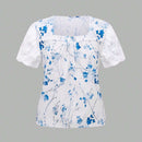 Camisa de manga corta para mujer con ribetes de malla y cuello cuadrado con estampado floral, para verano