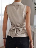 Clasi Camisa sin mangas de unicolor para mujer, casual de verano, con collar drapeado y dobladillo fruncido