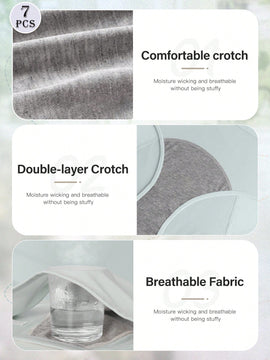 Conjunto de 7 piezas de ropa interior triangular sin costuras de malla transpirable de seda helada para mujeres, adecuado para el periodo menstrual y con cintura alta, funcion de control de abdomen y ajuste comodo a prueba de fugas