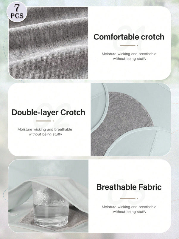 Conjunto de 7 piezas de ropa interior triangular sin costuras de malla transpirable de seda helada para mujeres, adecuado para el periodo menstrual y con cintura alta, funcion de control de abdomen y ajuste comodo a prueba de fugas