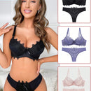 Set de 3 piezas de sujetador sexy de encaje, estilo frances, copa B, push-up, Set de ropa interior de moda para mujeres