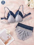 Conjunto de ropa interior de Brasier inalambrico de encaje de flores comodo para mujeres, 2 juegos