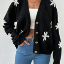 Tall cardigan casual de talla grande con flores bordadas