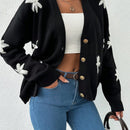 Tall cardigan casual de talla grande con flores bordadas