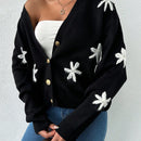 Tall cardigan casual de talla grande con flores bordadas
