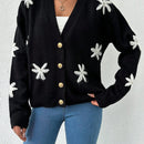 Tall cardigan casual de talla grande con flores bordadas