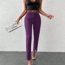 Pantalones unicolor bajo con abertura con cinturon