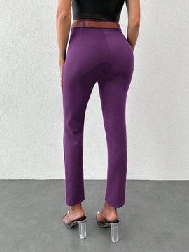 Pantalones unicolor bajo con abertura con cinturon