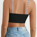NEW Sujetador inalambrico sin tirantes para mujer con tiras transparentes extraibles y correas con letras, 3 formas de uso. Sujetador elastico sin costuras ni deslizamiento.