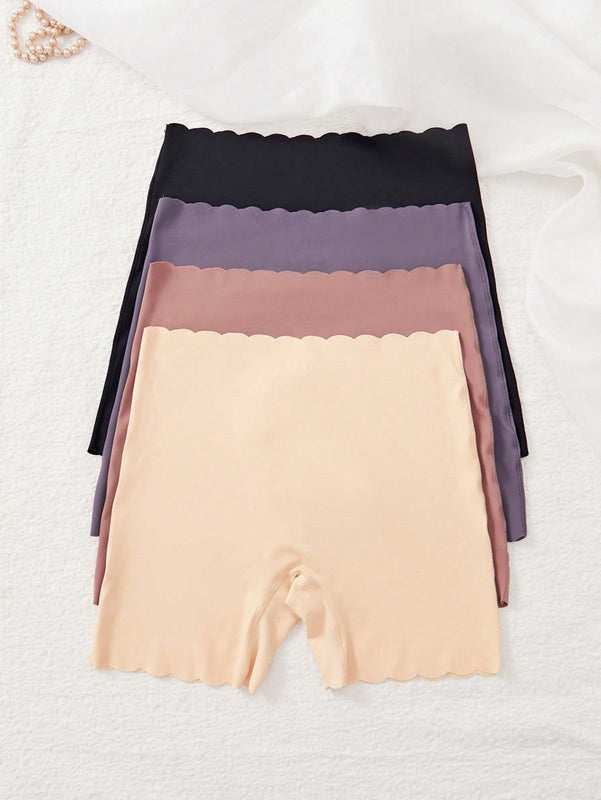 4 piezas de shorts de mujer de cintura alta con decoracion de borde festoneado comodos y elasticos para uso casual