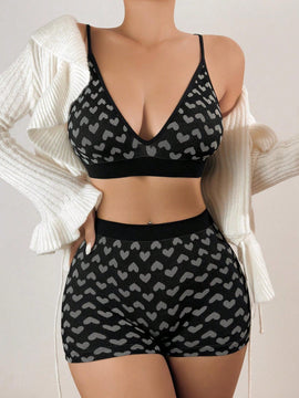 Conjunto de sujetador sexy sin costura en forma de corazon para mujer, conjunto de lenceria de alta elasticidad