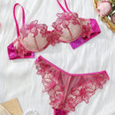 NEW Conjunto de lenceria romantica bordada de malla para uso diario con braguitas