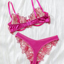 NEW Conjunto de lenceria romantica bordada de malla para uso diario con braguitas