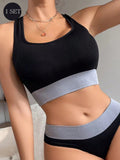 NEW Conjunto de sosten y panty negro inalambrico para mujer, comodo y transpirable, alta elasticidad, adecuado para uso diario