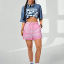 Coolane Shorts de cintura alta de moda para mujeres con estampado de flores de paisley completo, perfectos para primavera y verano