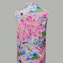LUNE Blusa informal sin mangas de verano con estampado floral rosa y ribete de volantes para mujeres