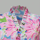 Blusa basica rosa con estampado floral, volantes y sin mangas, informal y linda para mujer