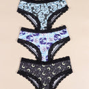 Conjunto de 3 Braguitas Lindas y Sexys de San Valentin de Morvia, Diseno Integral de Corazones, Encaje de Contraste y Bordes de Bajo Corte, para Mujeres