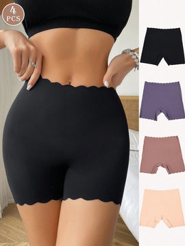 4 piezas de shorts de mujer de cintura alta con decoracion de borde festoneado comodos y elasticos para uso casual