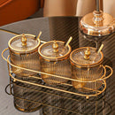 1 Set de Tarro de Condimento de Lujo Ligero para Cocina Almacenamiento de Aceite Sal Condimento Tarro de Almacenamiento 1 Estante 3 Tarros con Cuchara