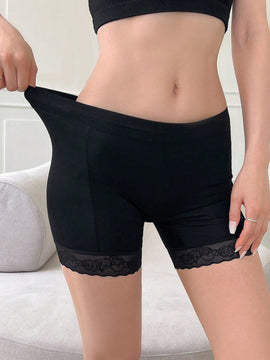 NEW DAZY Falda de mujer con encaje inferior y pantalones cortos de seguridad acoplados de patchwork