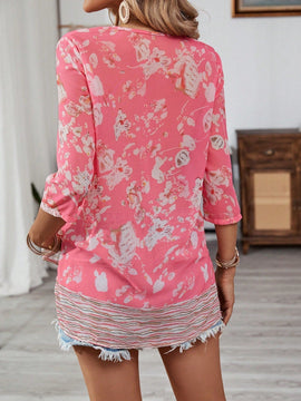 VCAY Camisa informal con estampado floral y cuello en V para el verano