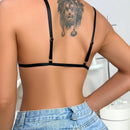Sujetador de encaje para mujer, semitransparente, negro/rojo