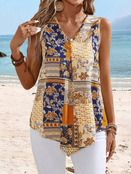 EMERY ROSE Blusa estilo casual sin mangas con cuello en V para mujeres con estilo de vacaciones