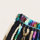 ICON Mini shorts de flecos de lentejuelas de arco iris con cintura ultra baja para festival de musica de verano