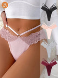 NEW Set de 4 piezas de ropa interior de tanga de encaje y cintura baja con flores