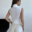 Aloruh Blusa sin mangas de cintura estructurada y cuello en V profundo para trabajo y calle, para mujeres
