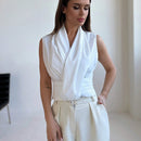 Aloruh Blusa sin mangas de cintura estructurada y cuello en V profundo para trabajo y calle, para mujeres