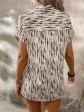 Camisa casual de patron geometrico con cuello abierto para mujer