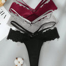 NEW Set de 4 piezas de ropa interior de tanga de encaje y cintura baja con flores