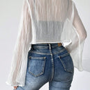 Cardigan holgado elegante y transparente de proteccion solar con encaje de mariposa y mangas acampanadas para mujeres