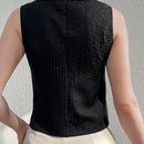 NEW  Mulvari Camisa sin mangas de un solo color para mujer con cuello chal y boton frontal, para verano