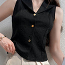 NEW  Mulvari Camisa sin mangas de un solo color para mujer con cuello chal y boton frontal, para verano