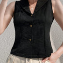 NEW  Mulvari Camisa sin mangas de un solo color para mujer con cuello chal y boton frontal, para verano