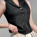 NEW  Mulvari Camisa sin mangas de un solo color para mujer con cuello chal y boton frontal, para verano