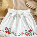 WYWH Shorts holgados con cintura alta y bordado floral para mujer ideal para vacaciones