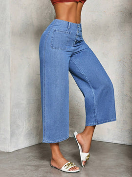 Slayr Jeans casuales de mezclilla para mujer en unicolor de verano con bolsillos y botones