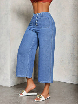 Slayr Jeans casuales de mezclilla para mujer en unicolor de verano con bolsillos y botones