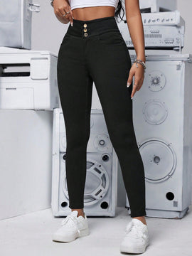 PETITE Pantalones largos casuales de unicolor para mujer con ajuste delgado